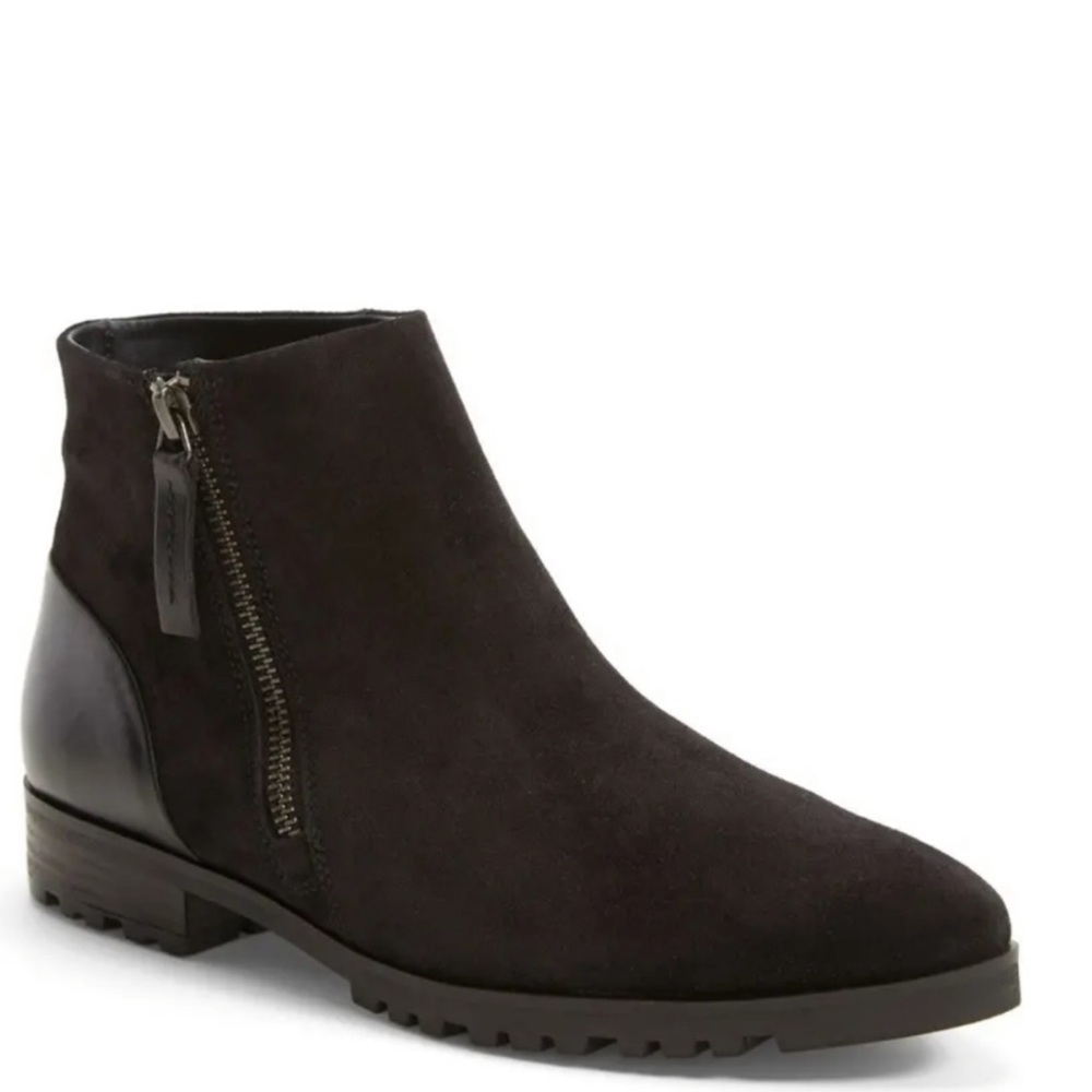 Paul Green Black Ankle Booties Suede Upper Almond Toe Side Zip Closure Size 8 US
